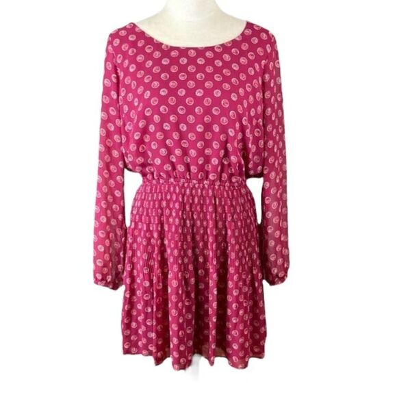 Elle Raspberry Colored Long Sleeve Dress, Size L - Picture 1 of 6